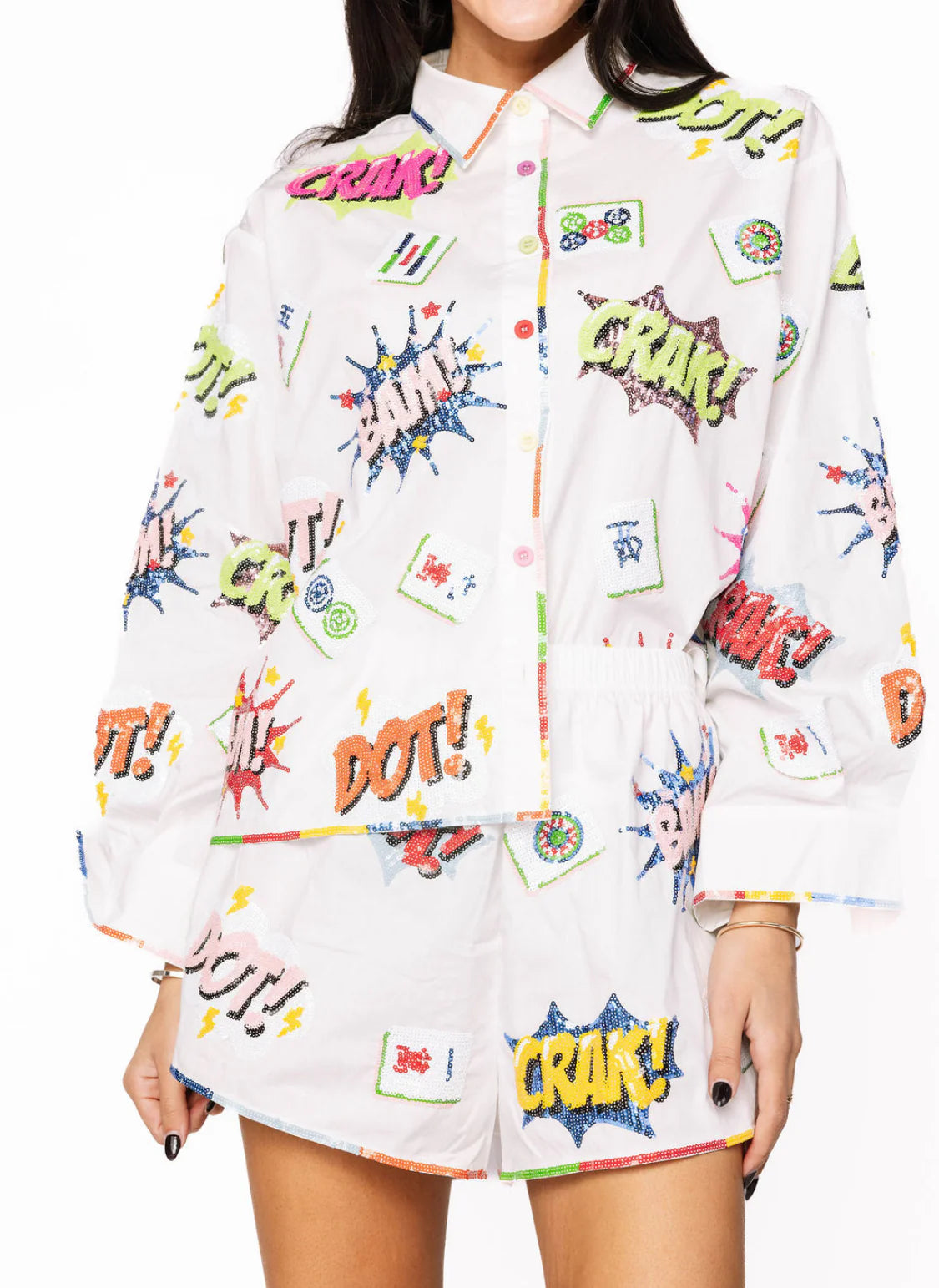 White Dot! Bam! Crak! Button Up Top