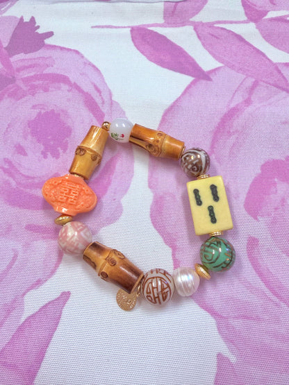 Pink Mahjong Tile Bracelet