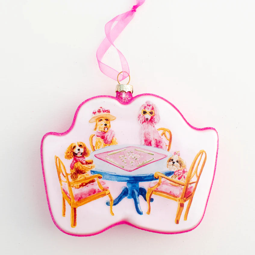 Dogs Playing Mahjong Ornament