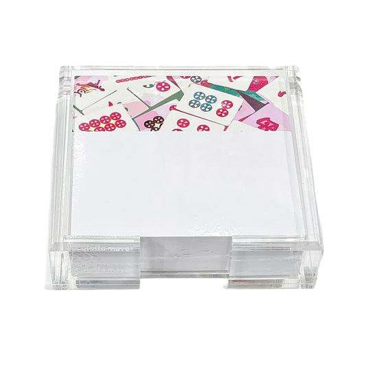Pink Mahjong Tiles Note Pad with Acrylic Holder