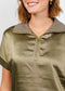 Hera Satin Half Zip Top - Medium Khaki