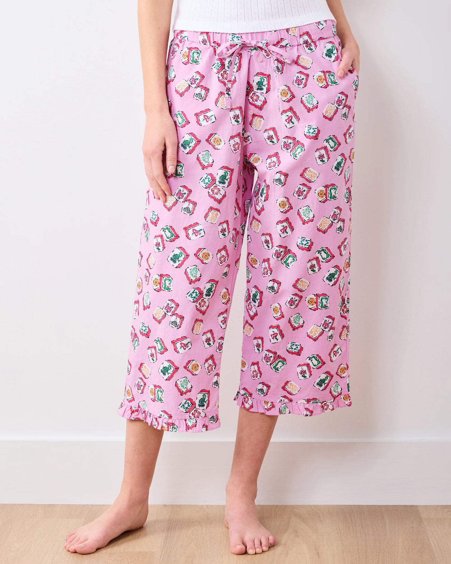 Lucky Tiles Ruffles Cropped Pajama Pant