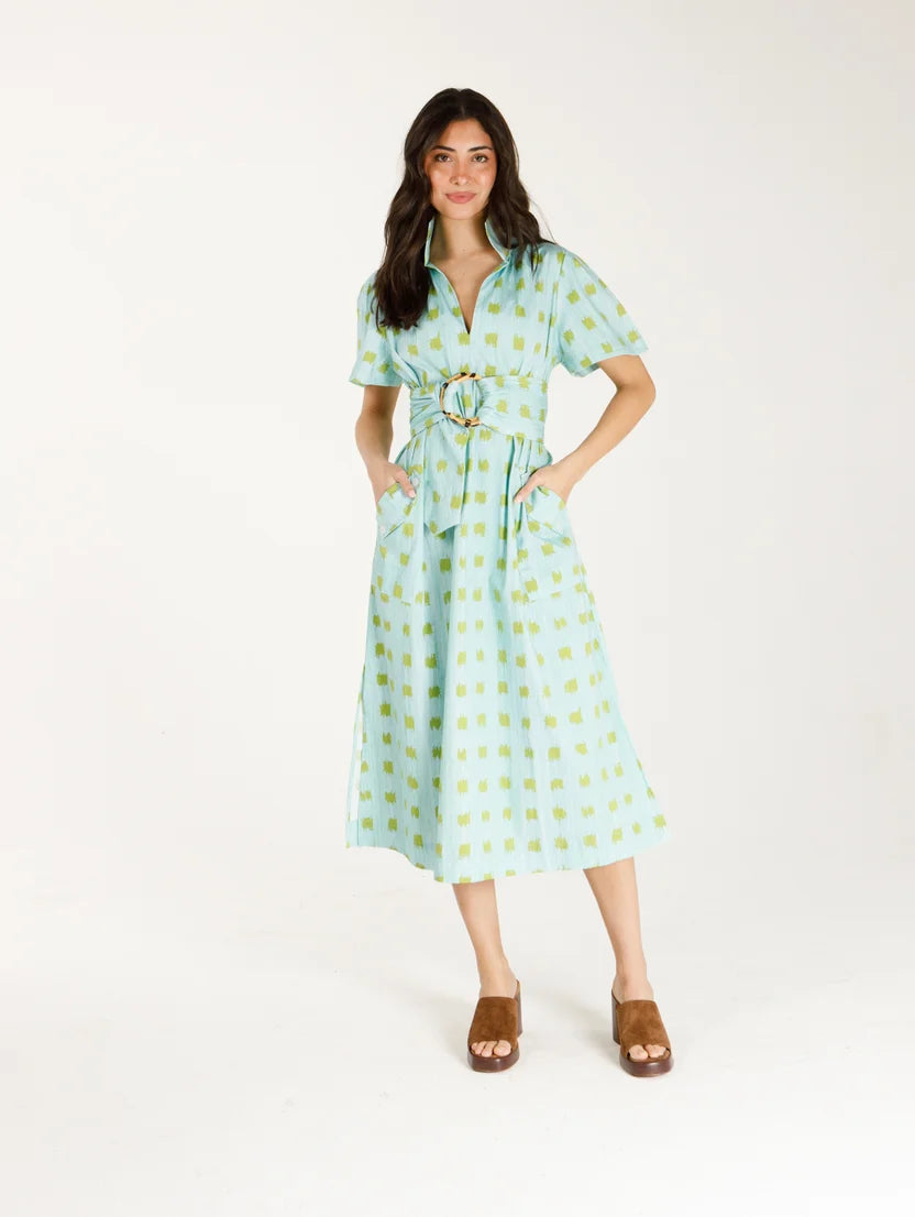 Gretchen Dress in Sprig & Sky Grassclotch
