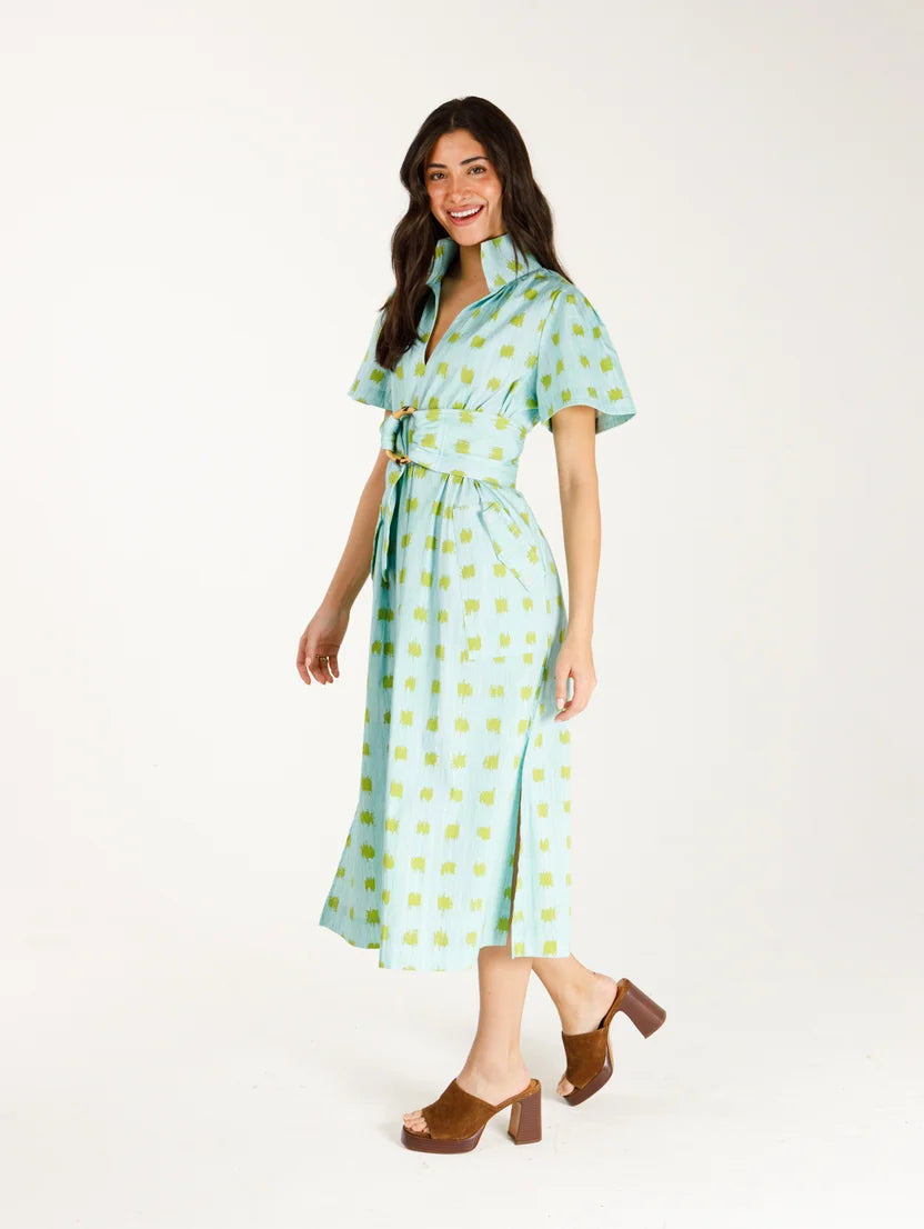 Gretchen Dress in Sprig & Sky Grassclotch