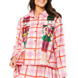 Pink & Red Plaid Metallic Nutcracker Cotton Button Up Top