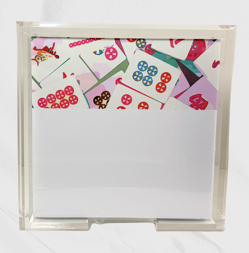 Pink Mahjong Tiles Note Pad with Acrylic Holder