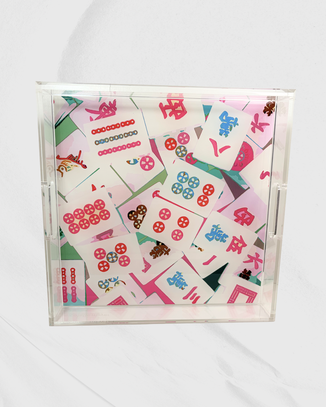 Pink Mahjong Medium Square Acrylic Tray