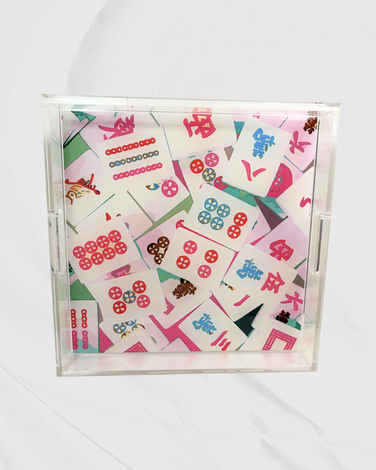 Pink Mahjong Medium Square Acrylic Tray