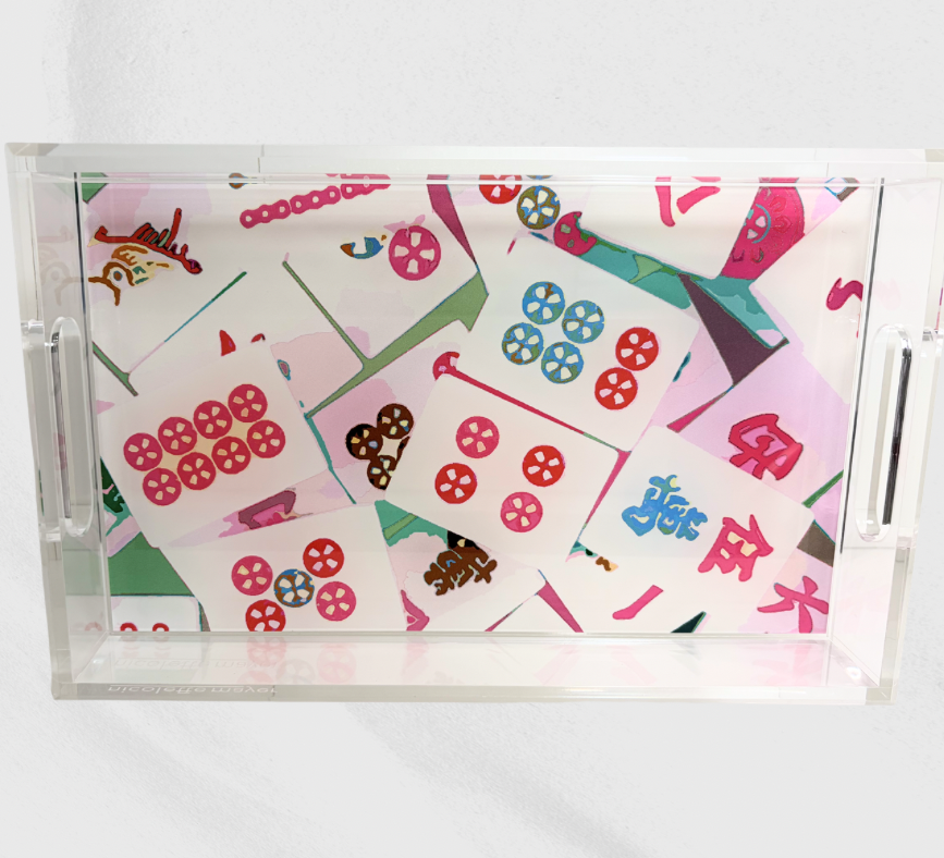 Pink Mahjong Rectangle Acrylic Tray