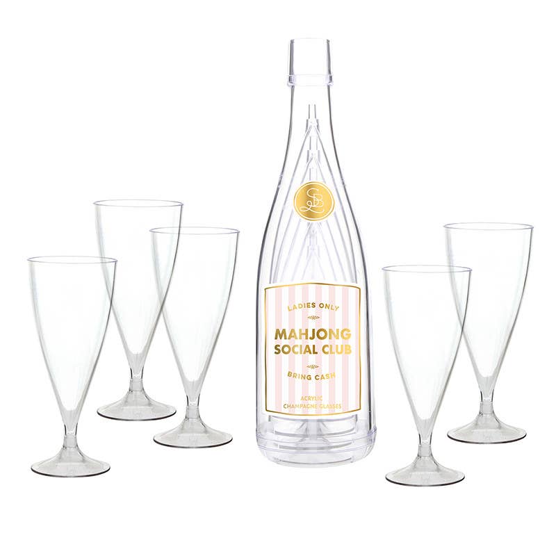 Mahjong Social Club - Acrylic Champagne Bottle + Glasses
