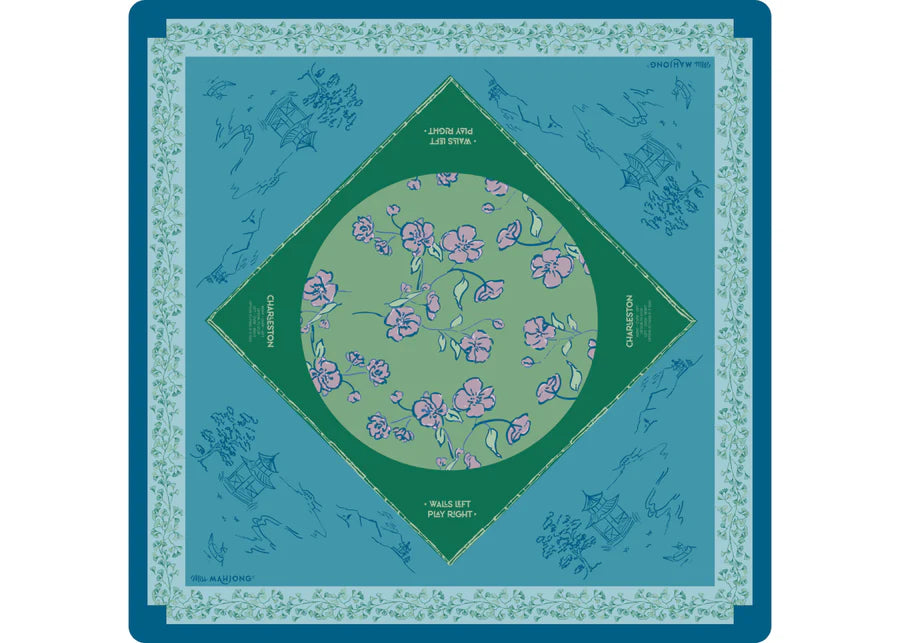Cherry Blossom Mahjong Playing Mat in Malachite