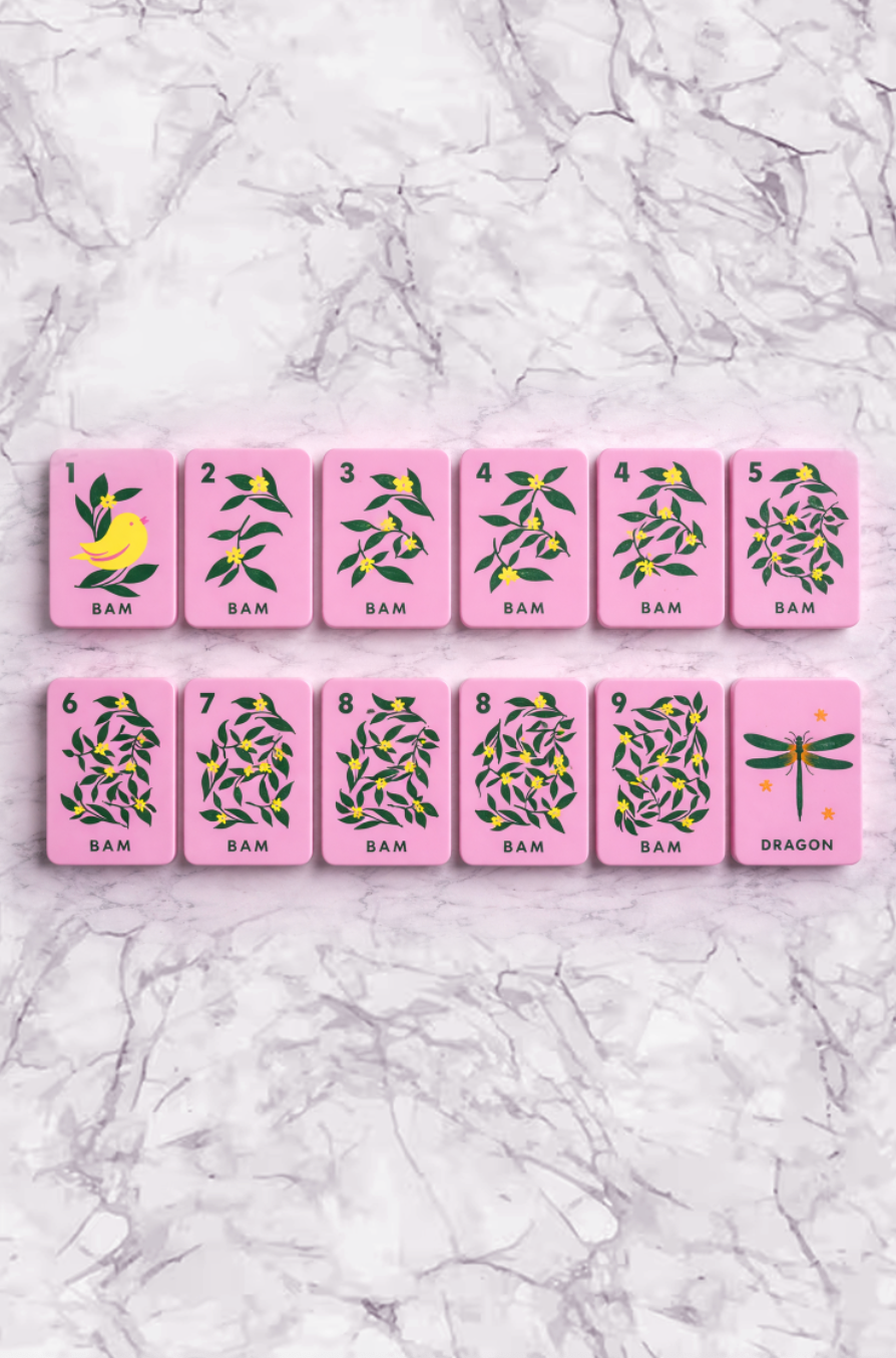 Floating Mahjong Tiles in Floral Pink for the Pool