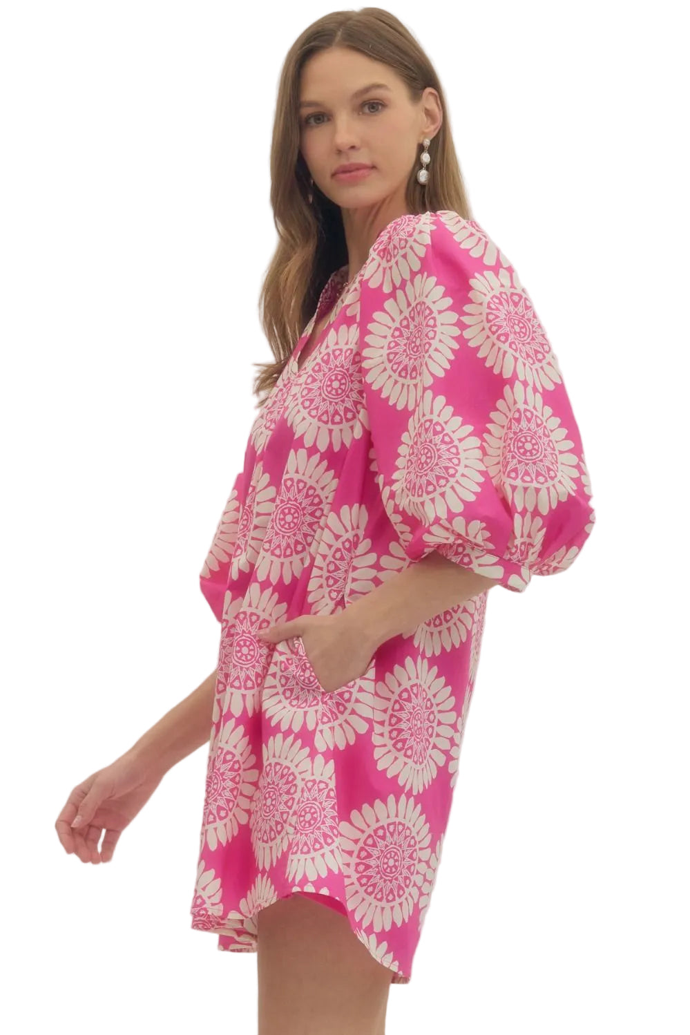 Macy Hot Pink Printed Short Dress