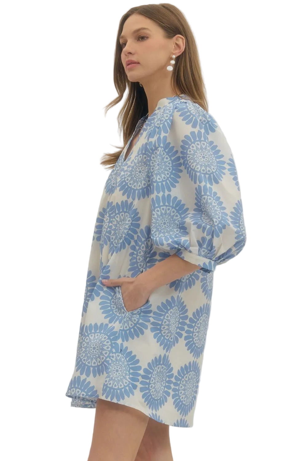 Macy Blue Printed Short Dress