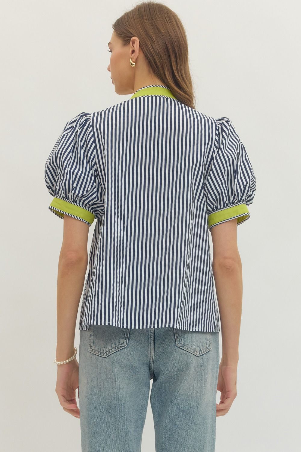 Waverly Navy Striped Top with Contrast Trim