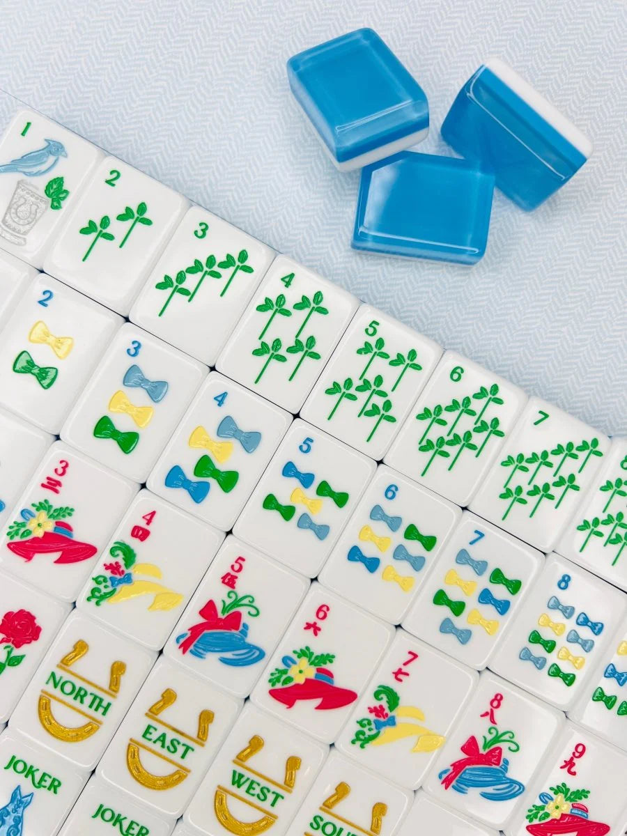 Mint & Roses Mahjong Tile Collection with Mat & Shufflers