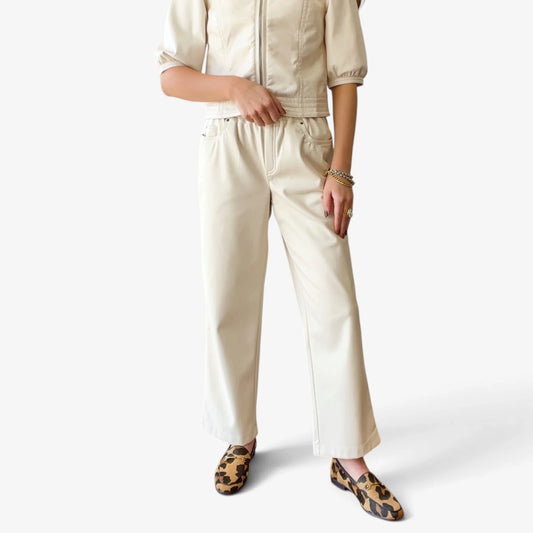 Gustave Faux Leather Trouser - Cream