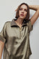 Hera Satin Half Zip Top - Medium Khaki