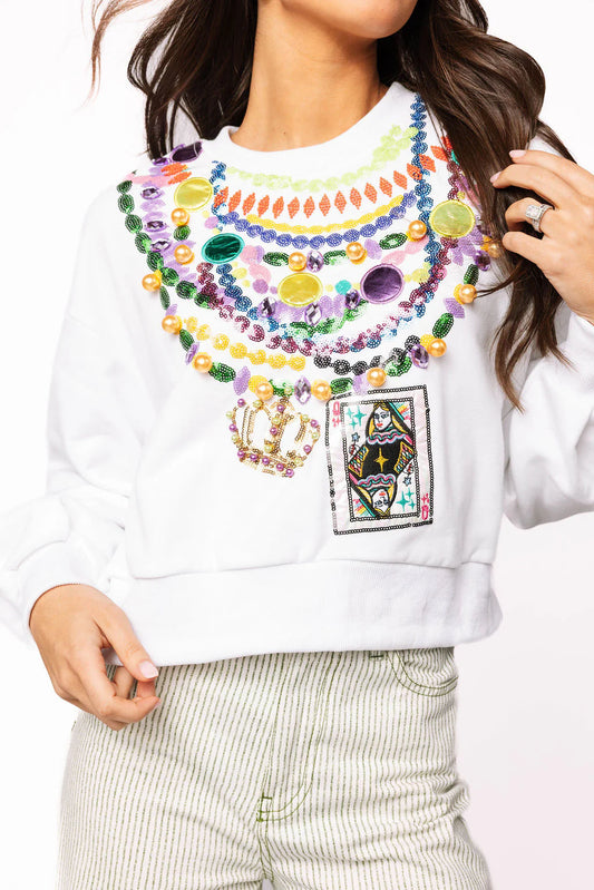 White Mardi Gras Queen Beads Sweatshirt
