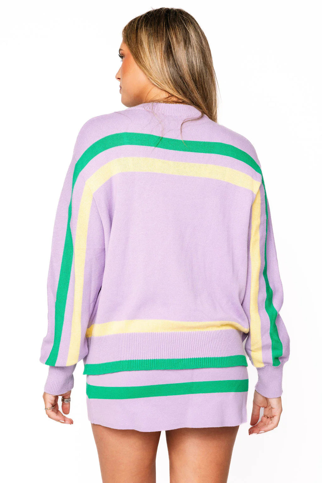 Lavender, Green & Yellow 'Queen Cake' Striped Sweater