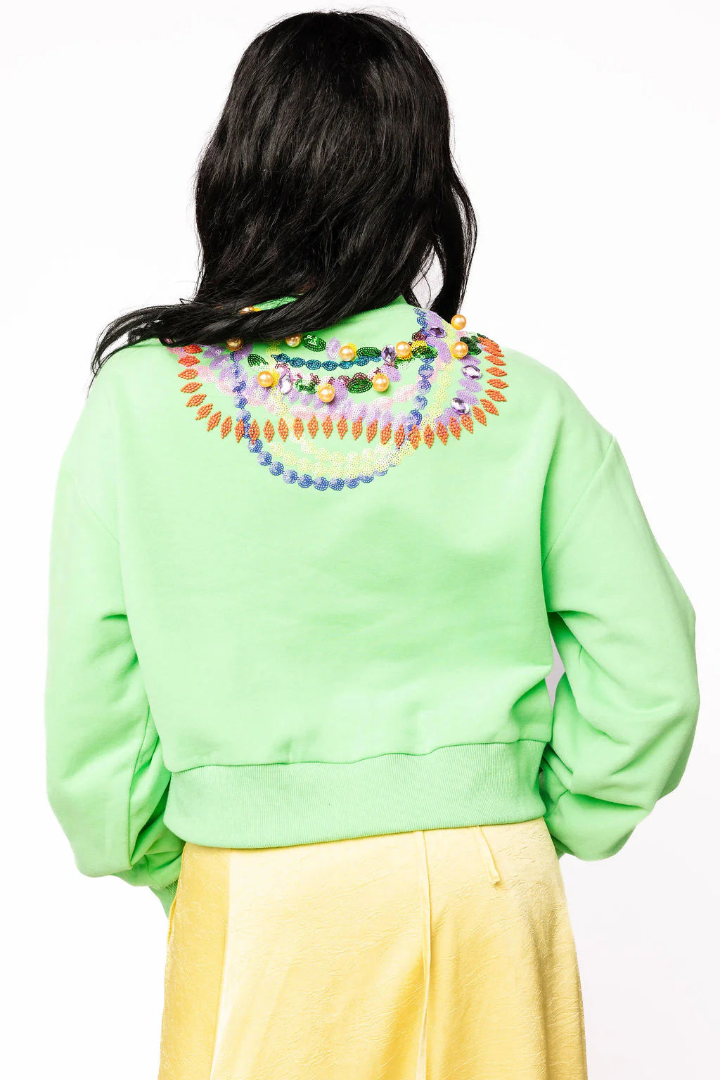 Bright Green Queen Mardi Gras Beads Sweatshirt