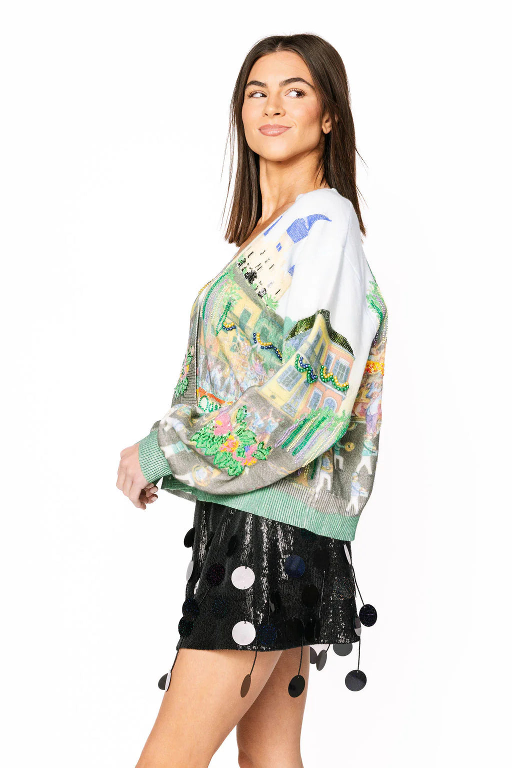 Mardi Gras Parade Scene Button Up Cardigan