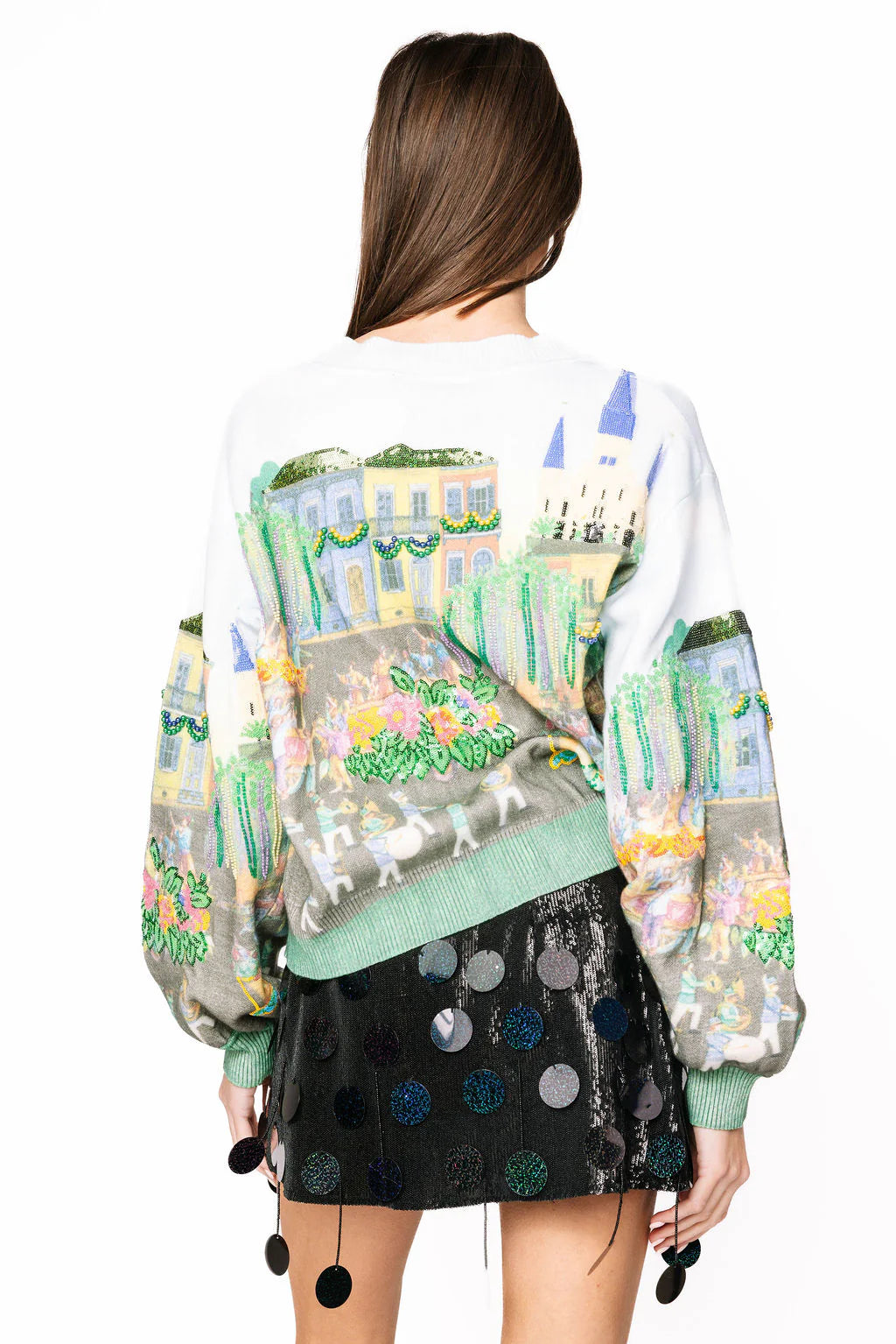 Mardi Gras Parade Scene Button Up Cardigan