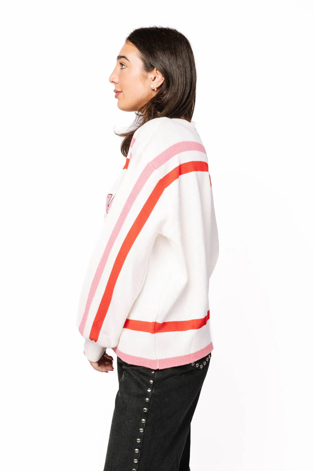 Red, Pink & White Stripe 'Santa Baby' Fuzzy Santa Sweater