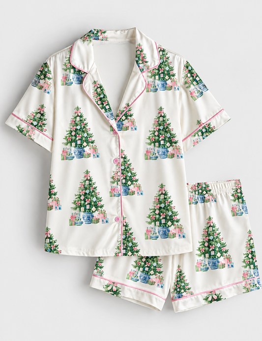 Merry Mahjong Chinoiserie Tree Satin Pajama Set